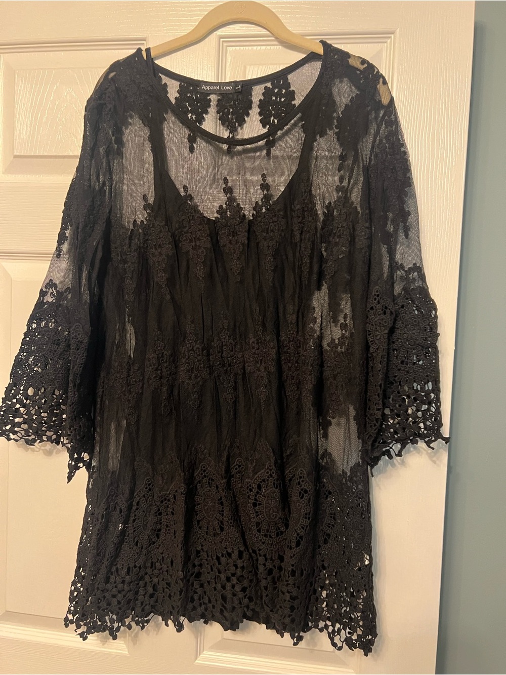 Black Crochet Lace Tunic Top